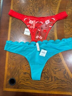 Anthropologie (2) Floral Mesh & Turquoise Scallop-Edge Panty Set